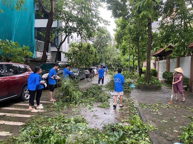 Thanh niên Thủ đô tích cực khắc phục hậu quả do bão số 3 gây ra - Ảnh 1.